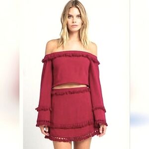 THE INDIGO CHILD Tassel skirt And Cropped Top Set. Maroon/Burgundy. Size small